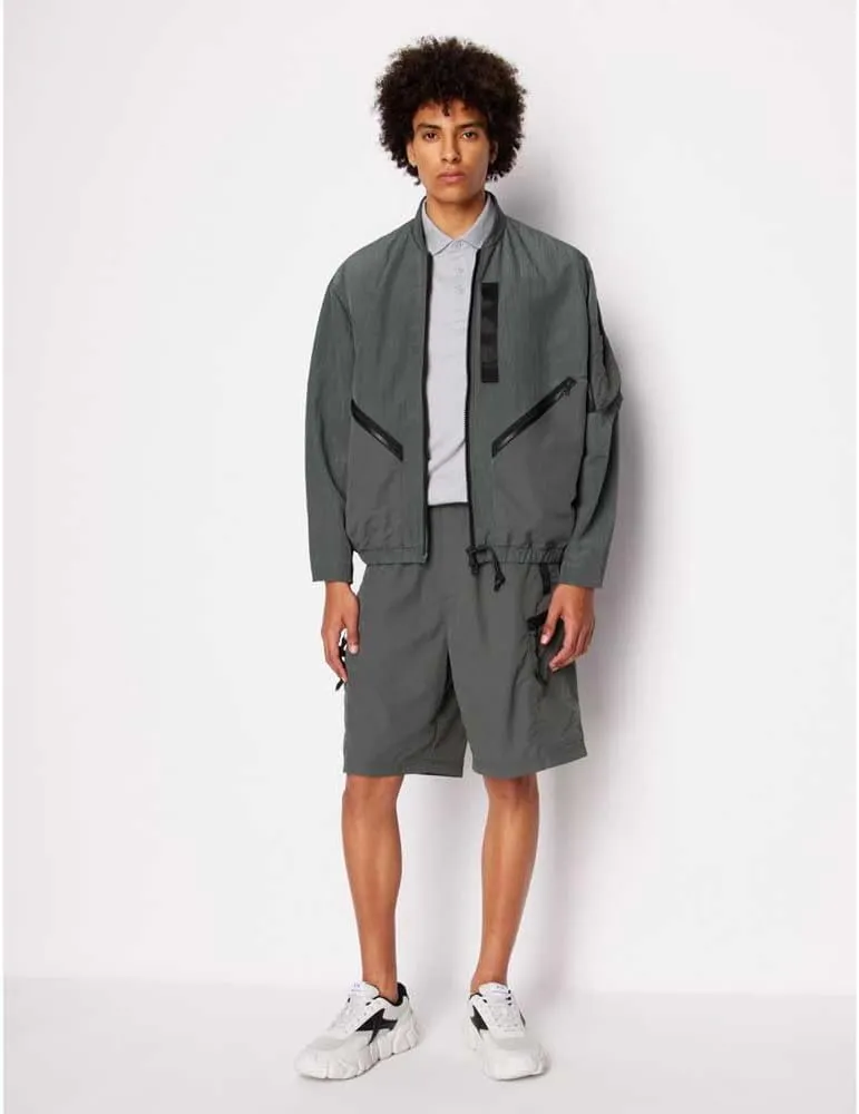 Armani Exchange Men's Textured Utility Tape Pocket Bomber Jacket