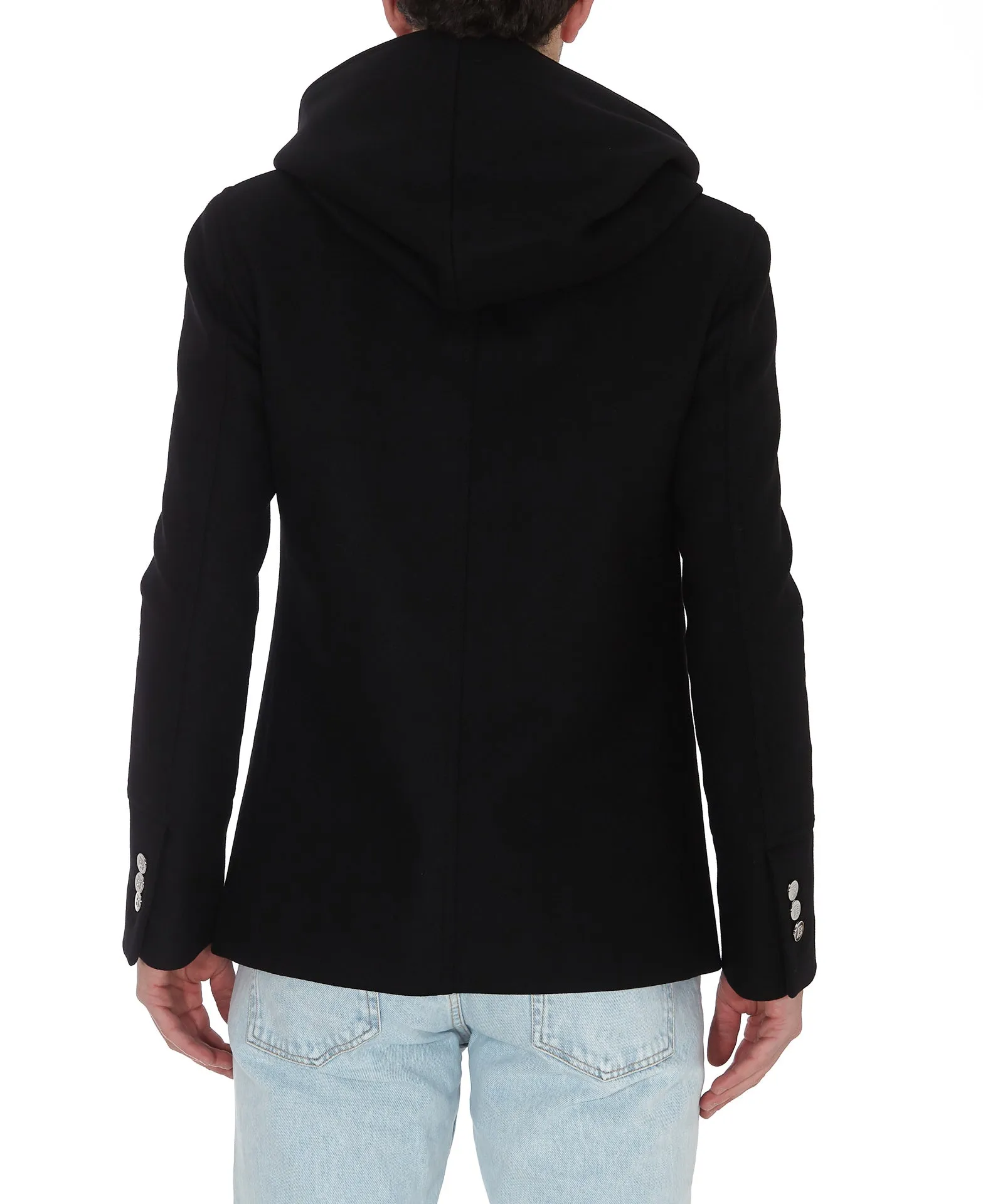 Balmain Double-Breasted Hooded Peacoat