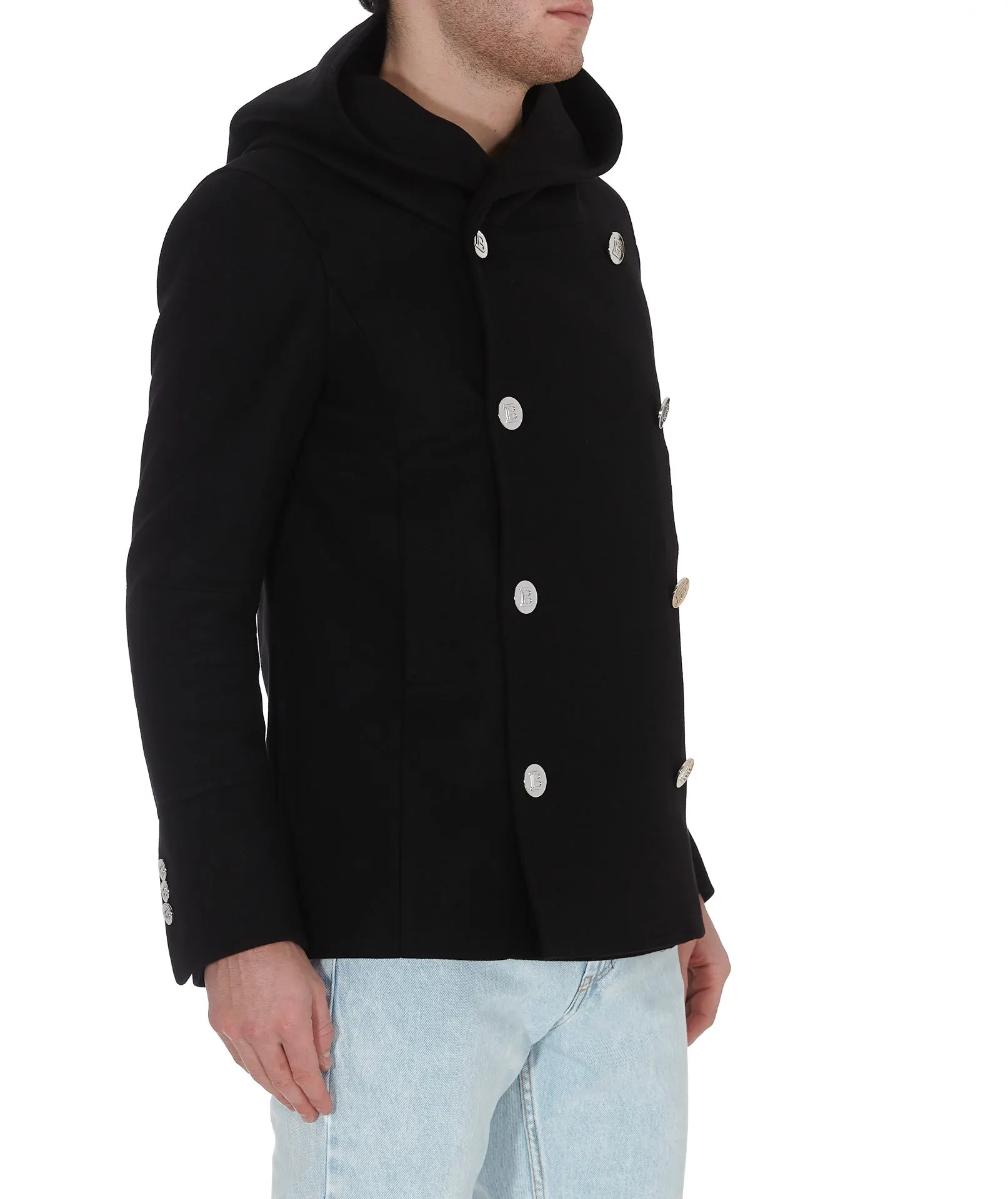 Balmain Double-Breasted Hooded Peacoat