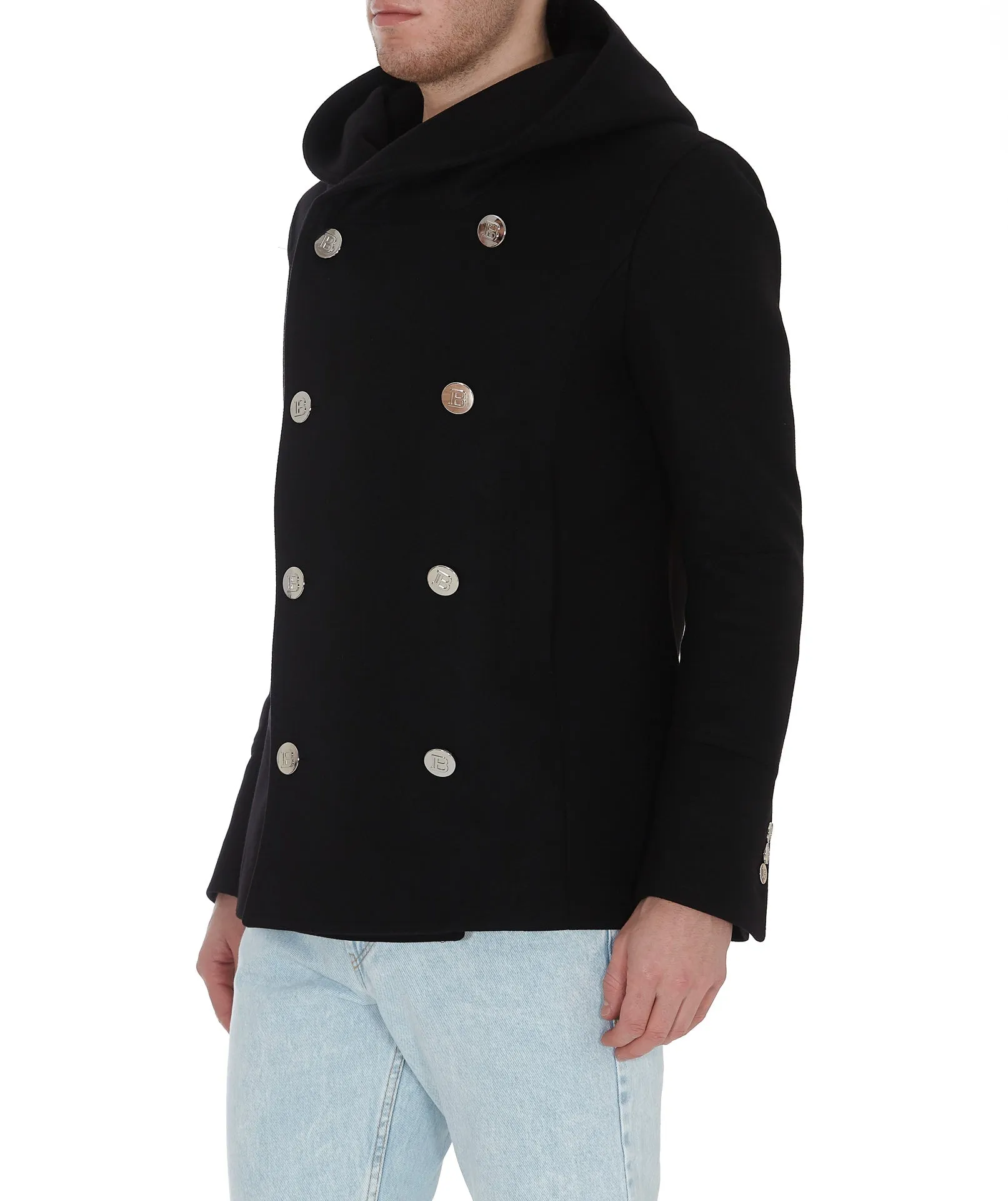 Balmain Double-Breasted Hooded Peacoat