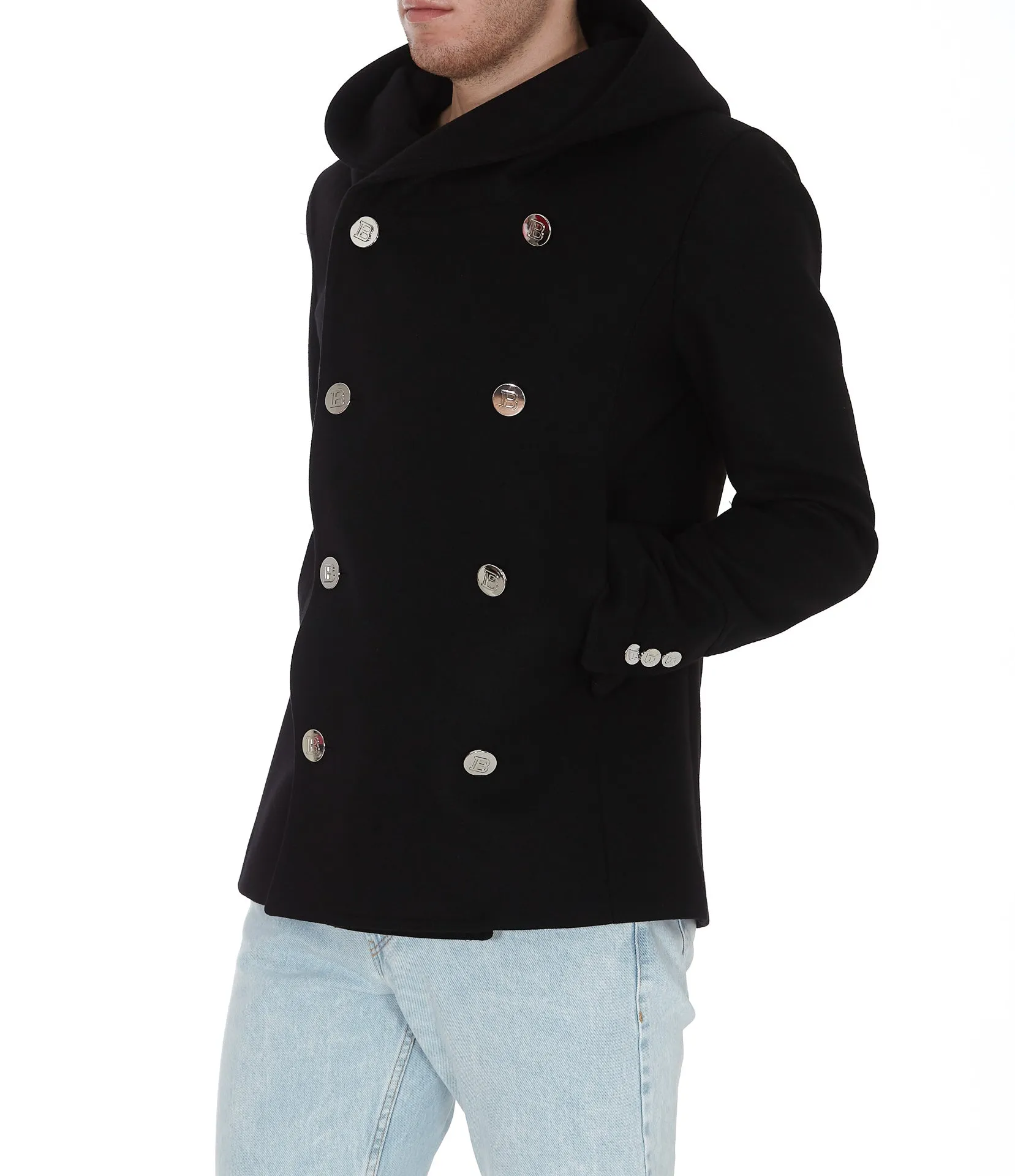 Balmain Double-Breasted Hooded Peacoat