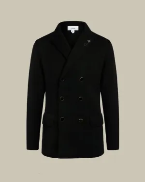 Black Double Breasted Wool Peacoat