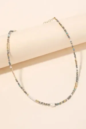 Blue Grey Seed Bead Pearl Pendant Necklace