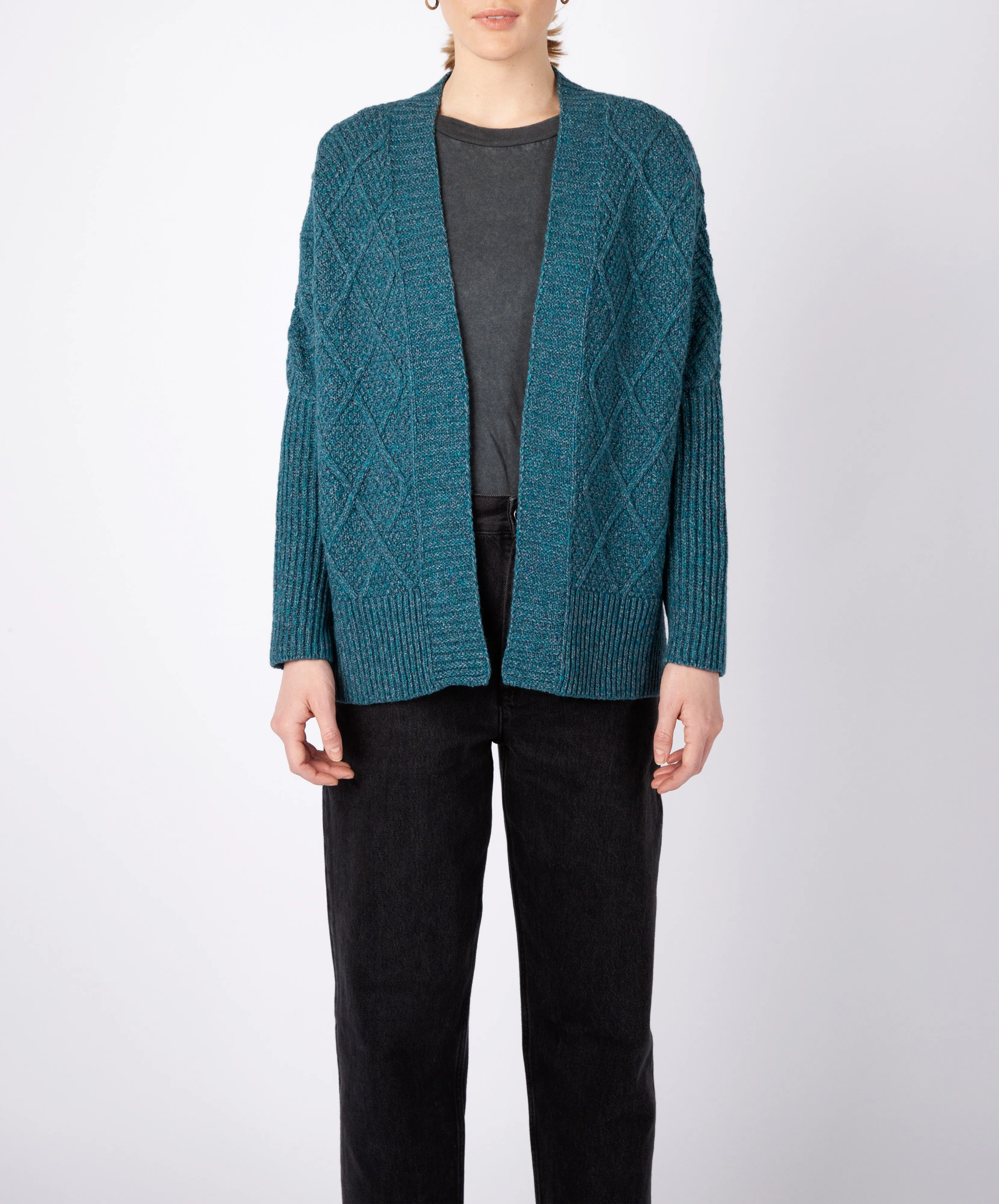 Brome Batwing Diamond Pattern Cardigan Aquamarine