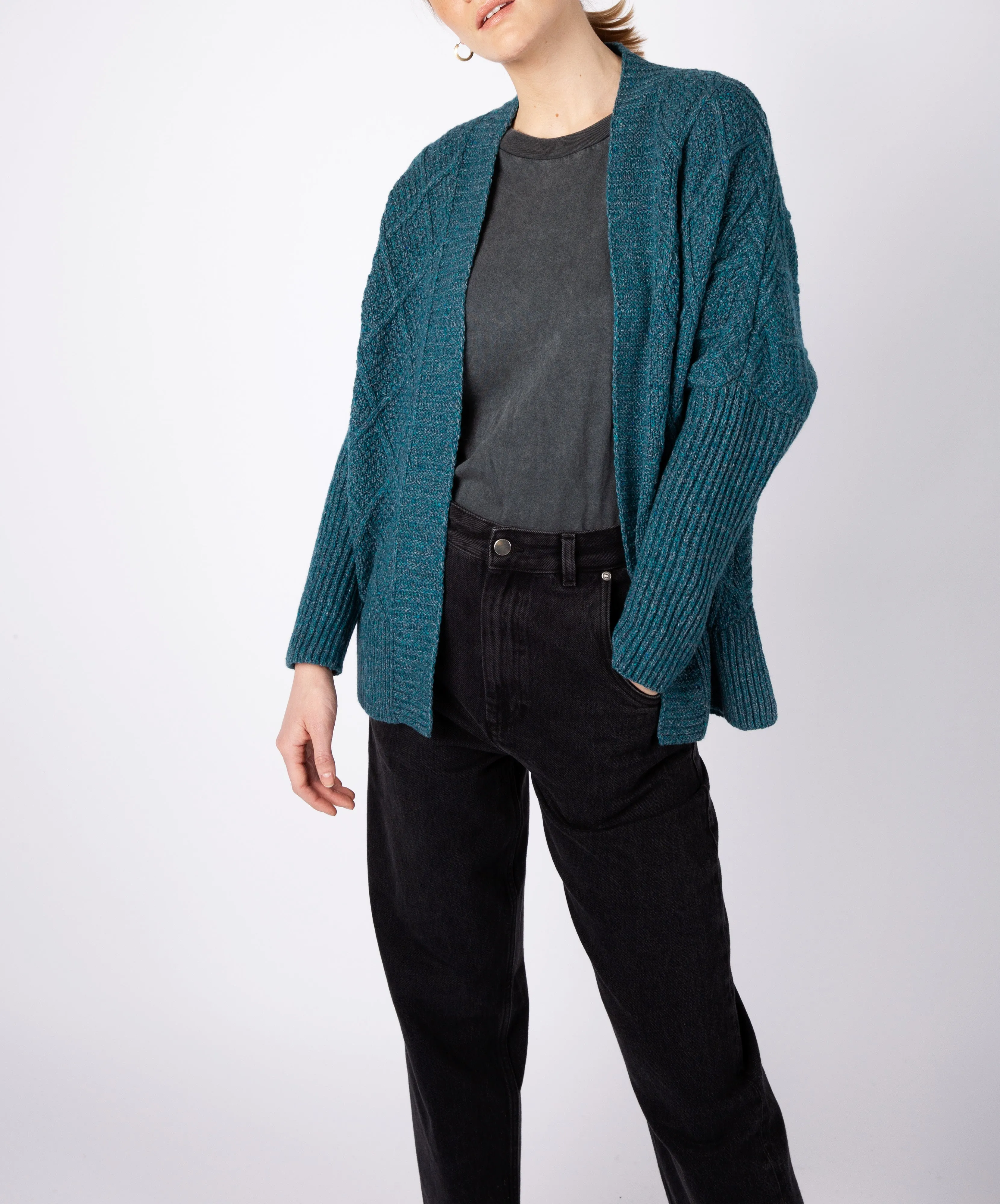 Brome Batwing Diamond Pattern Cardigan Aquamarine