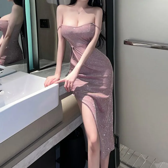 Cami Pink Bodycon Hip-Hugging Slit Dress