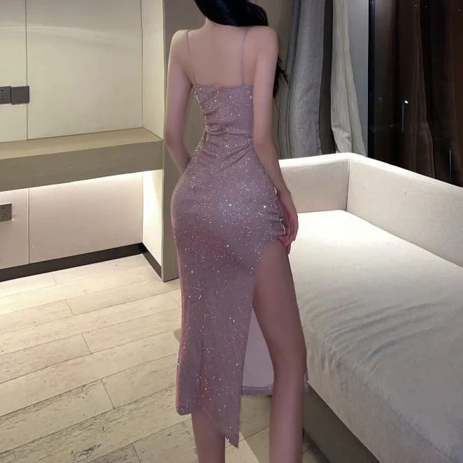 Cami Pink Bodycon Hip-Hugging Slit Dress