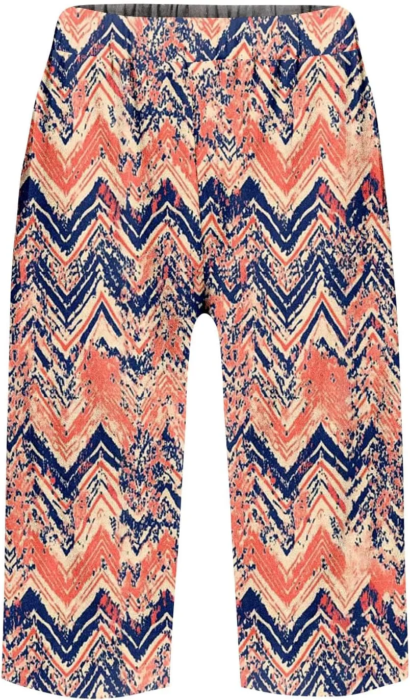 Capri Pants for Women Bermuda Shorts High Waisted Wide Leg Cropped Linen Pants Casual Palazzo Pant with Pockets