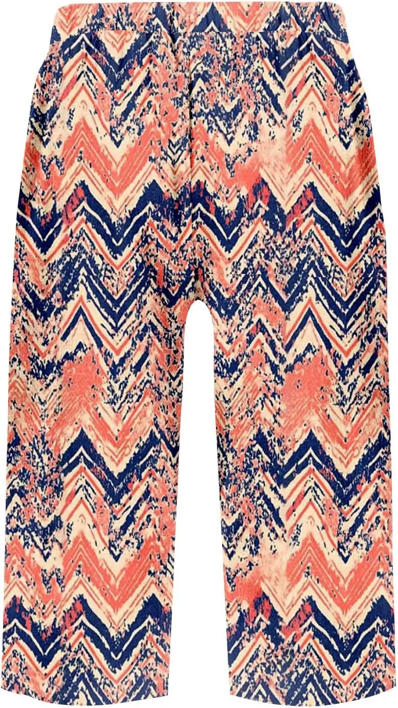 Capri Pants for Women Bermuda Shorts High Waisted Wide Leg Cropped Linen Pants Casual Palazzo Pant with Pockets