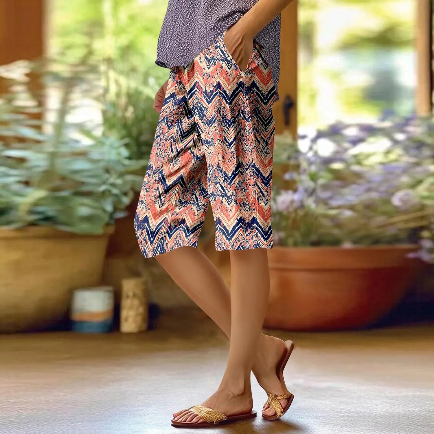 Capri Pants for Women Bermuda Shorts High Waisted Wide Leg Cropped Linen Pants Casual Palazzo Pant with Pockets