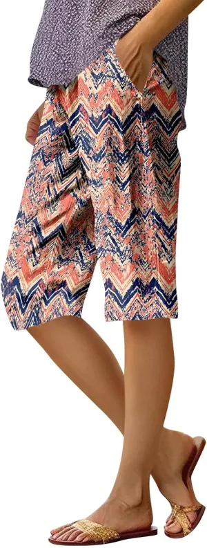 Capri Pants for Women Bermuda Shorts High Waisted Wide Leg Cropped Linen Pants Casual Palazzo Pant with Pockets