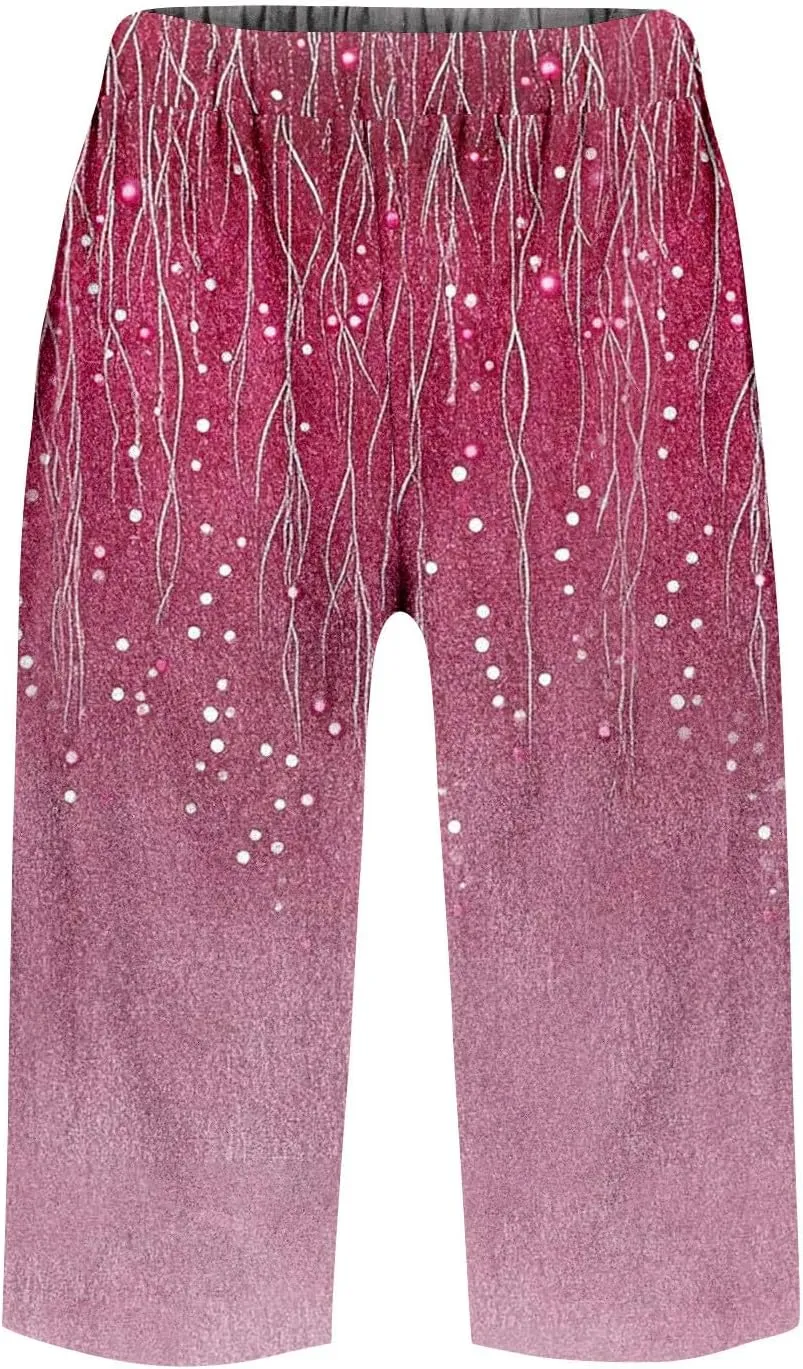 Capri Pants for Women Bermuda Shorts High Waisted Wide Leg Cropped Linen Pants Casual Palazzo Pant with Pockets
