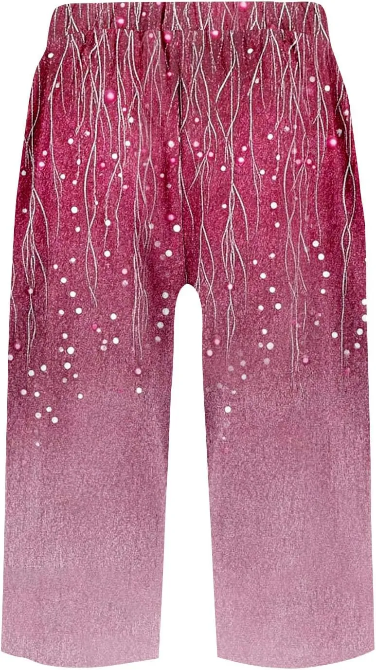 Capri Pants for Women Bermuda Shorts High Waisted Wide Leg Cropped Linen Pants Casual Palazzo Pant with Pockets