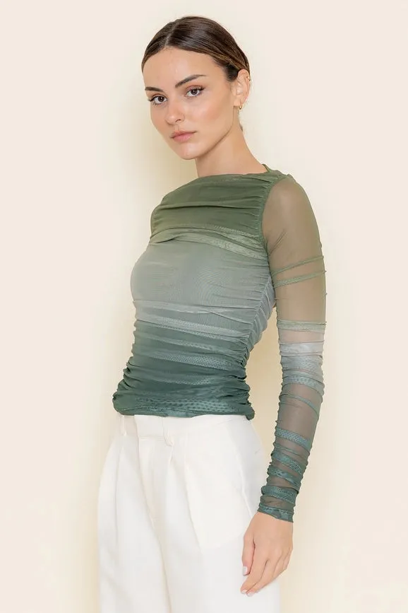 Classy Chic Modern Ombre Shirring Mesh TOP
