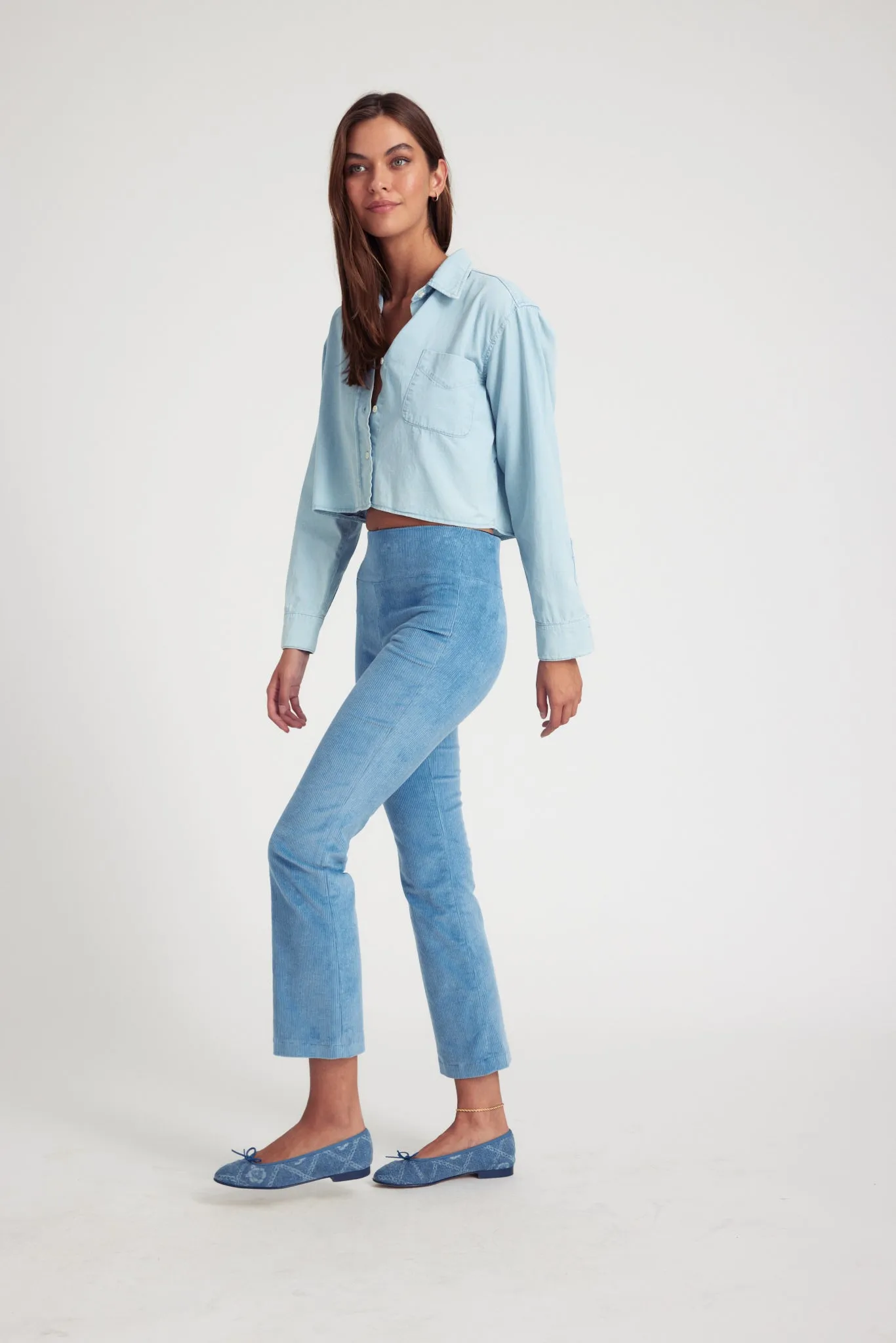 Corduroy Cropped Flare | Chambray