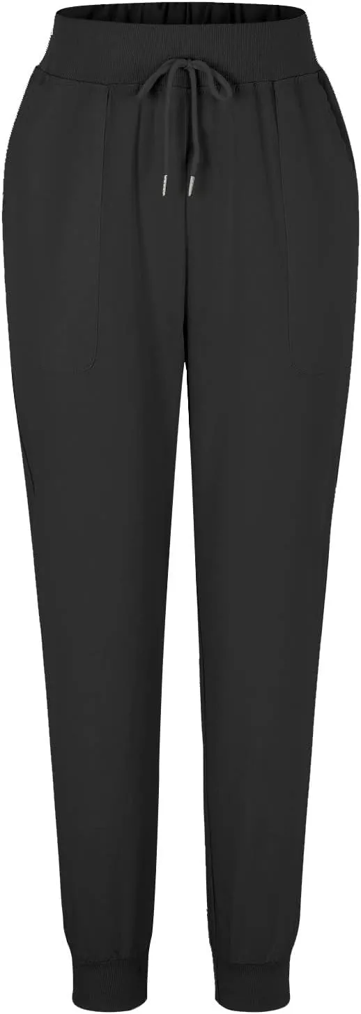 Cotton Linen Pants Women Summer Elastic High Waist Casual Yoga Pants Comfy Lightweight Tapered Joggers with Pockets