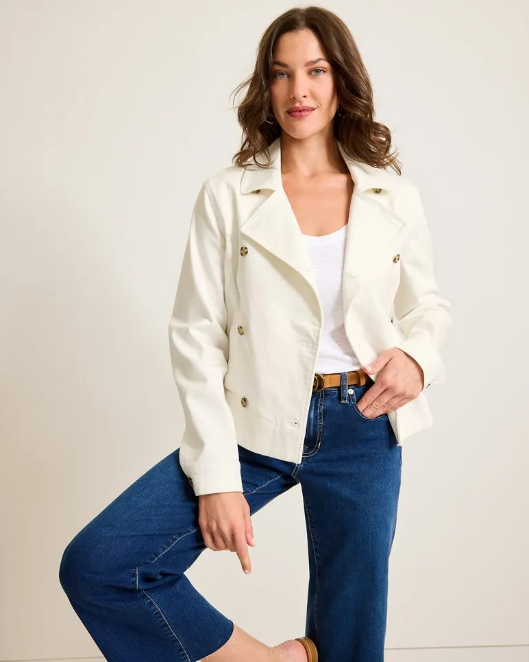 Cotton Twill Cropped Peacoat - White