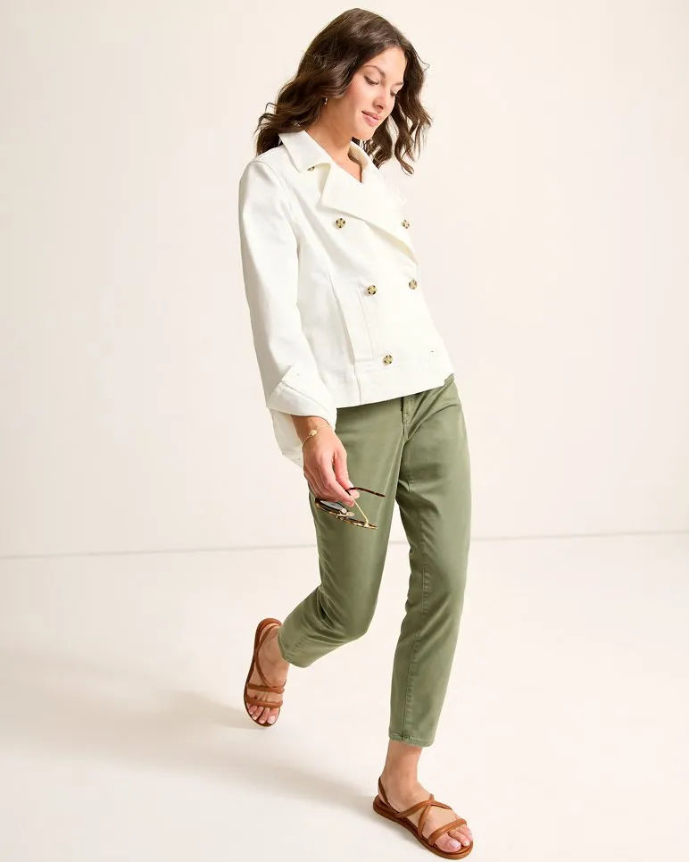 Cotton Twill Cropped Peacoat - White