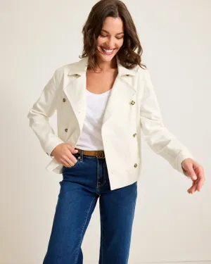 Cotton Twill Cropped Peacoat - White