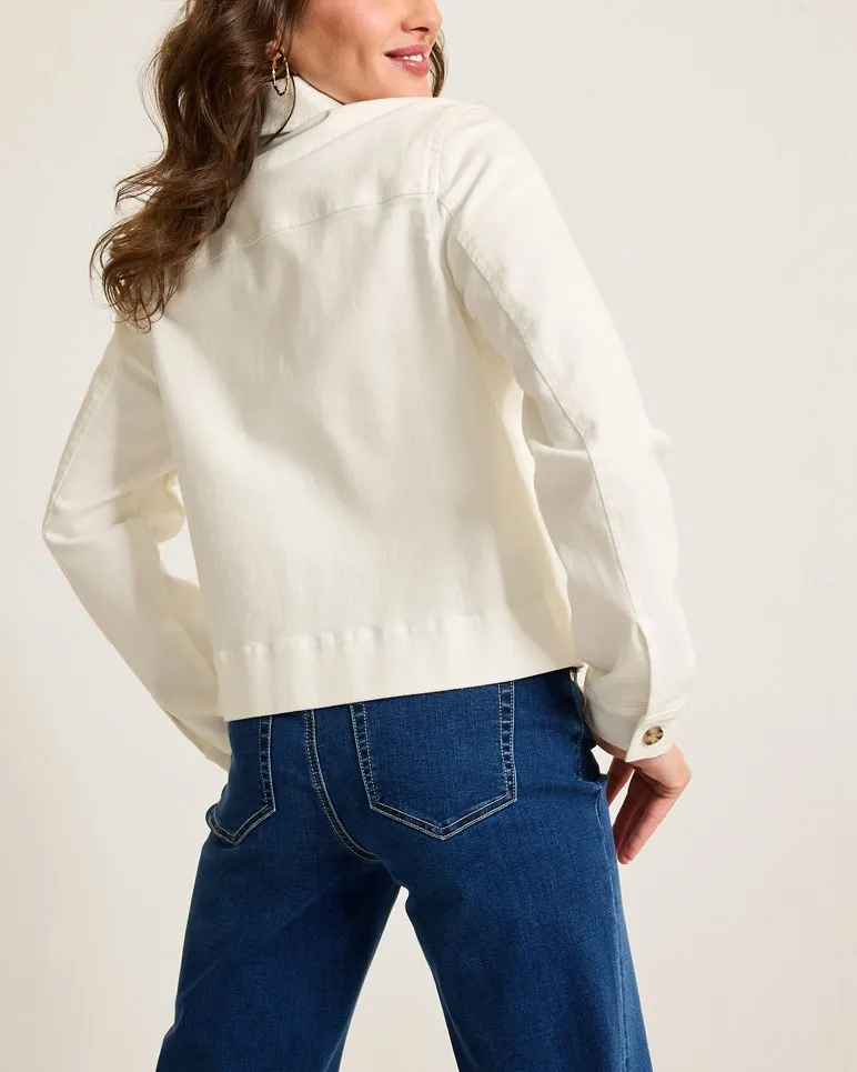 Cotton Twill Cropped Peacoat - White