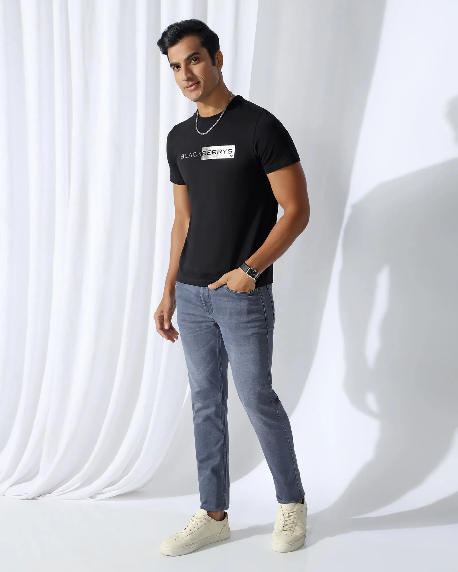 Crew Neck Black Printed T-Shirt - Zedd