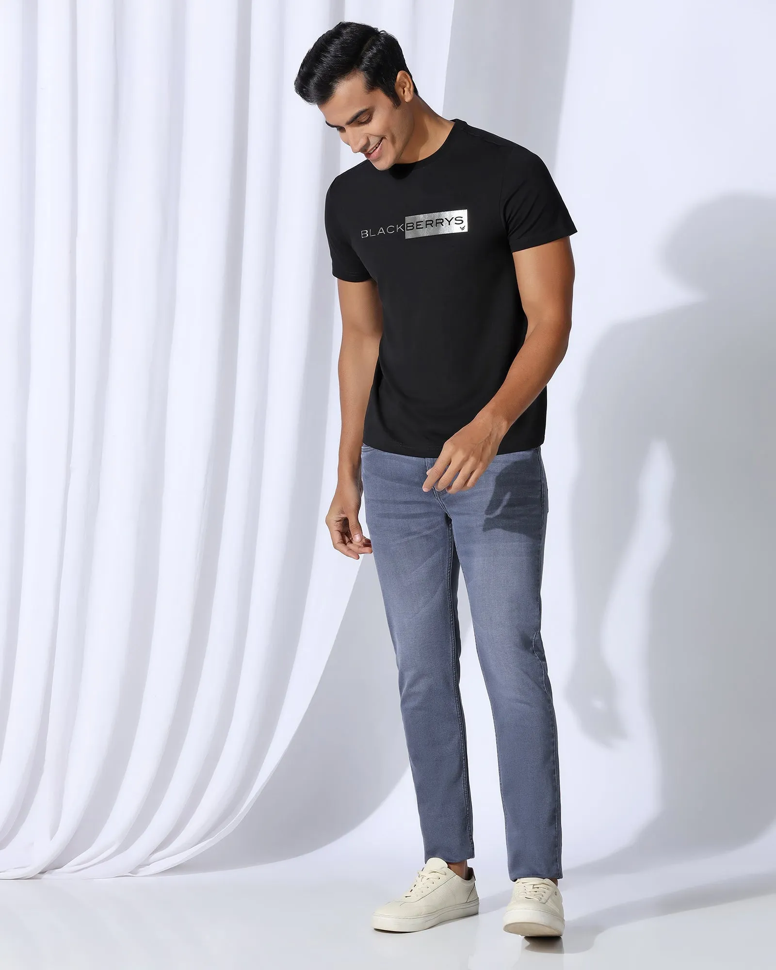 Crew Neck Black Printed T-Shirt - Zedd