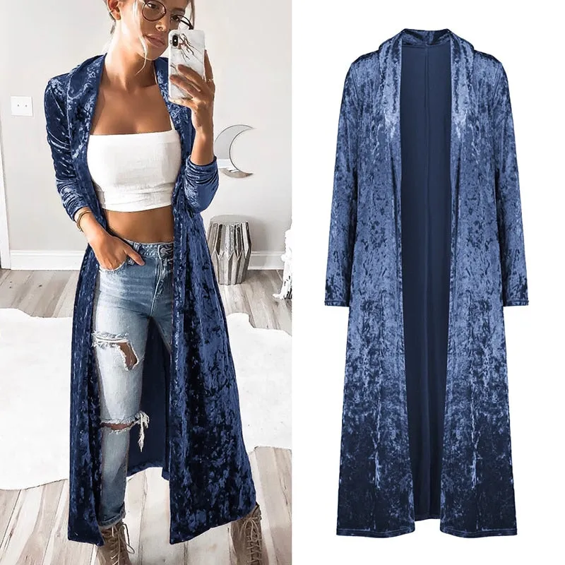 Crushed Velvet Long Overcoat