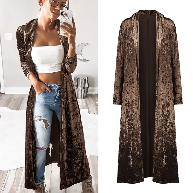 Crushed Velvet Long Overcoat