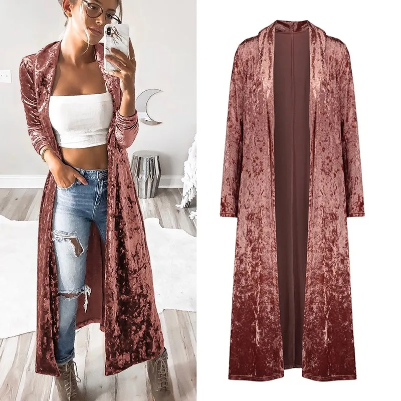 Crushed Velvet Long Overcoat