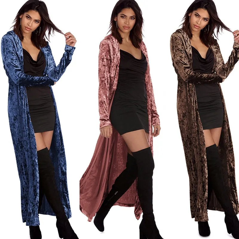 Crushed Velvet Long Overcoat