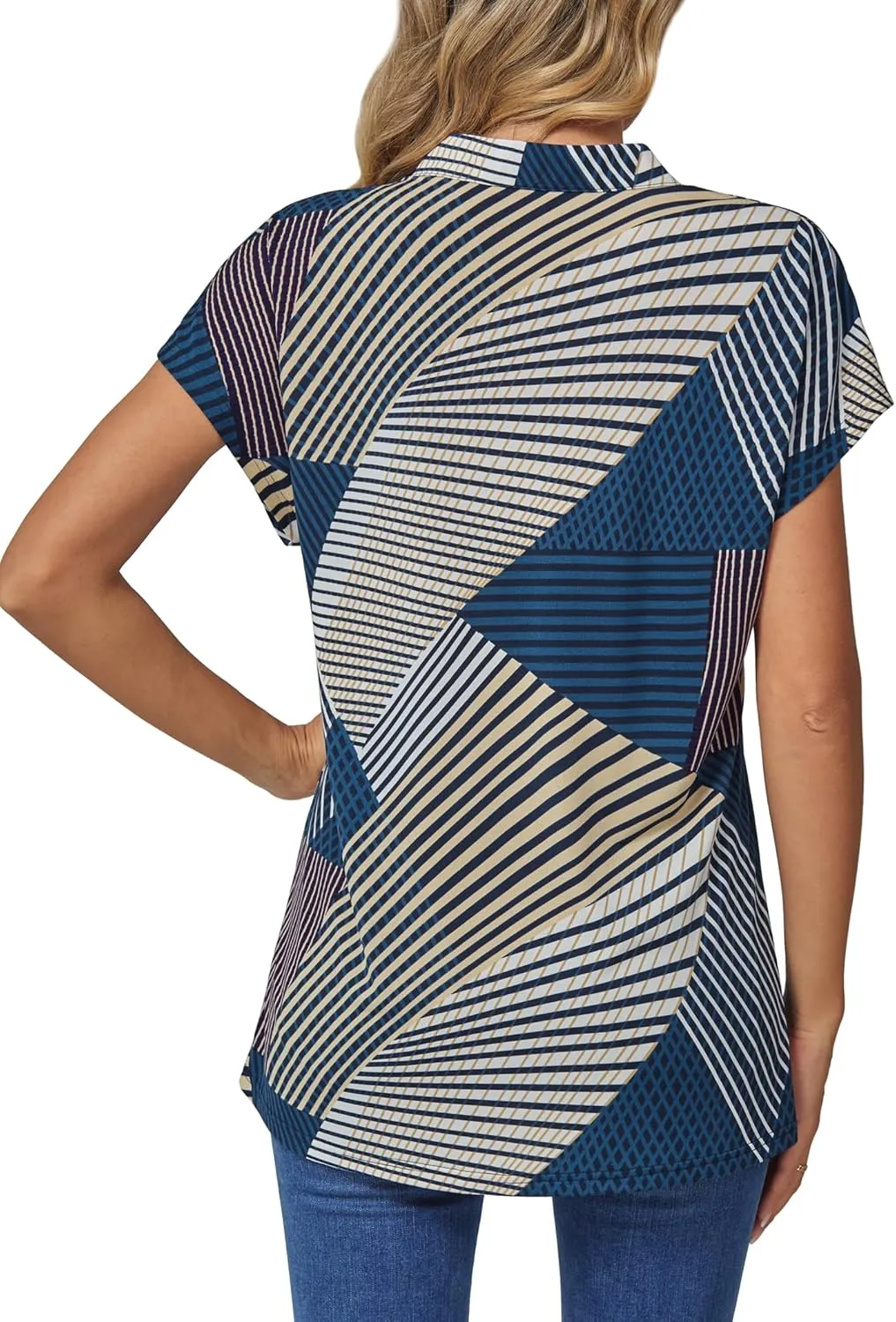DJT Womens Tops Short Sleeve Shirts Summer Tops Trendy V Neck Loose T-Shirts Dressy Casual Work Blouses