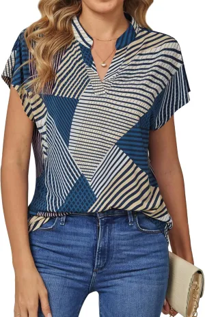 DJT Womens Tops Short Sleeve Shirts Summer Tops Trendy V Neck Loose T-Shirts Dressy Casual Work Blouses