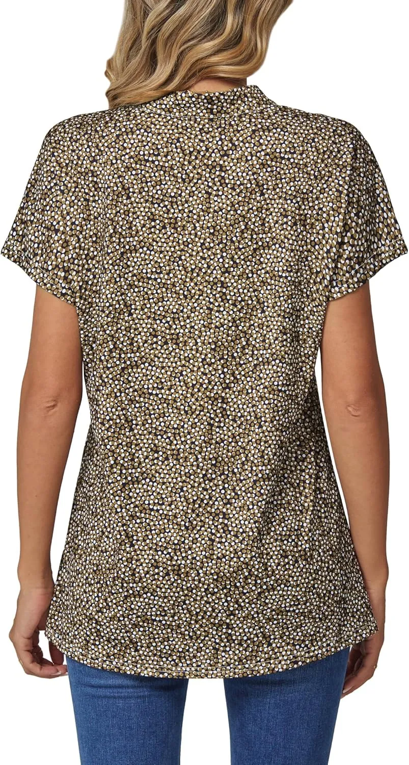 DJT Womens Tops Short Sleeve Shirts Summer Tops Trendy V Neck Loose T-Shirts Dressy Casual Work Blouses