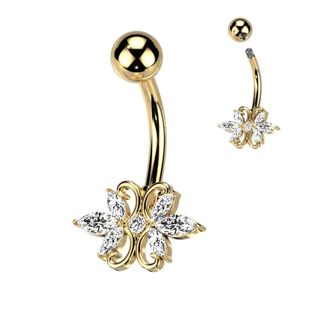 Double Heart Marquis CZ Belly Ring