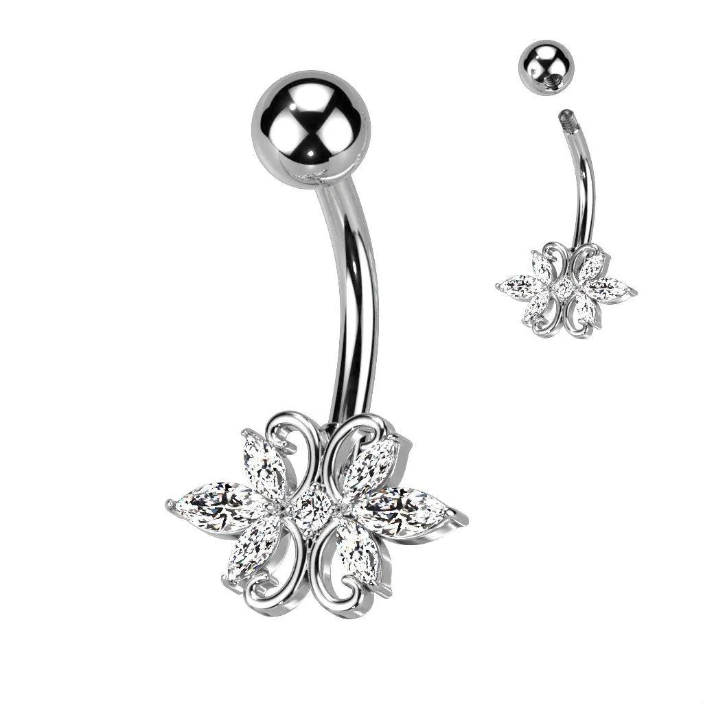 Double Heart Marquis CZ Belly Ring