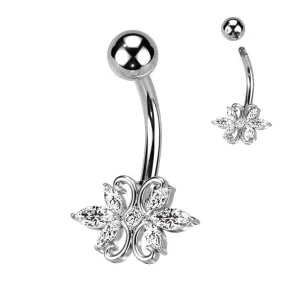 Double Heart Marquis CZ Belly Ring
