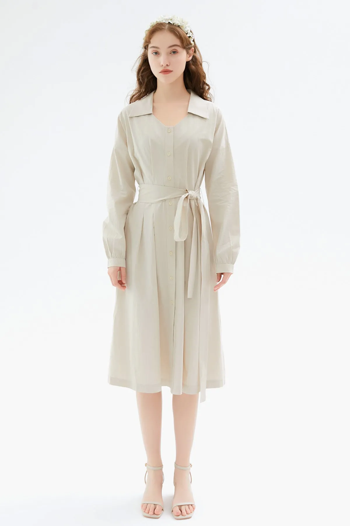 Evalina Tie Belt Midi Dress