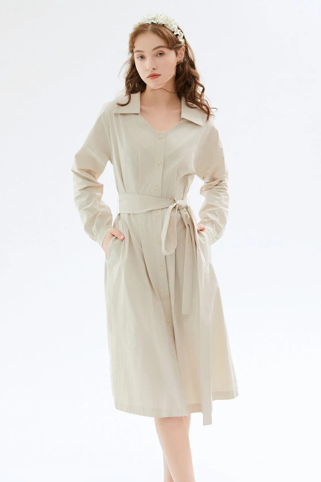 Evalina Tie Belt Midi Dress