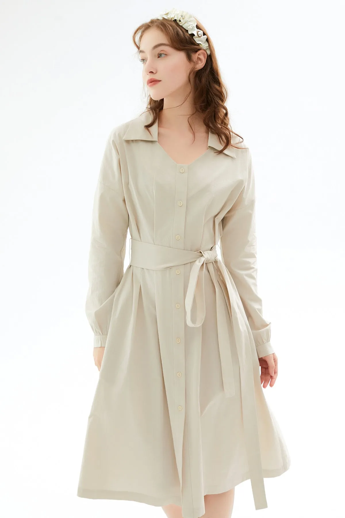 Evalina Tie Belt Midi Dress