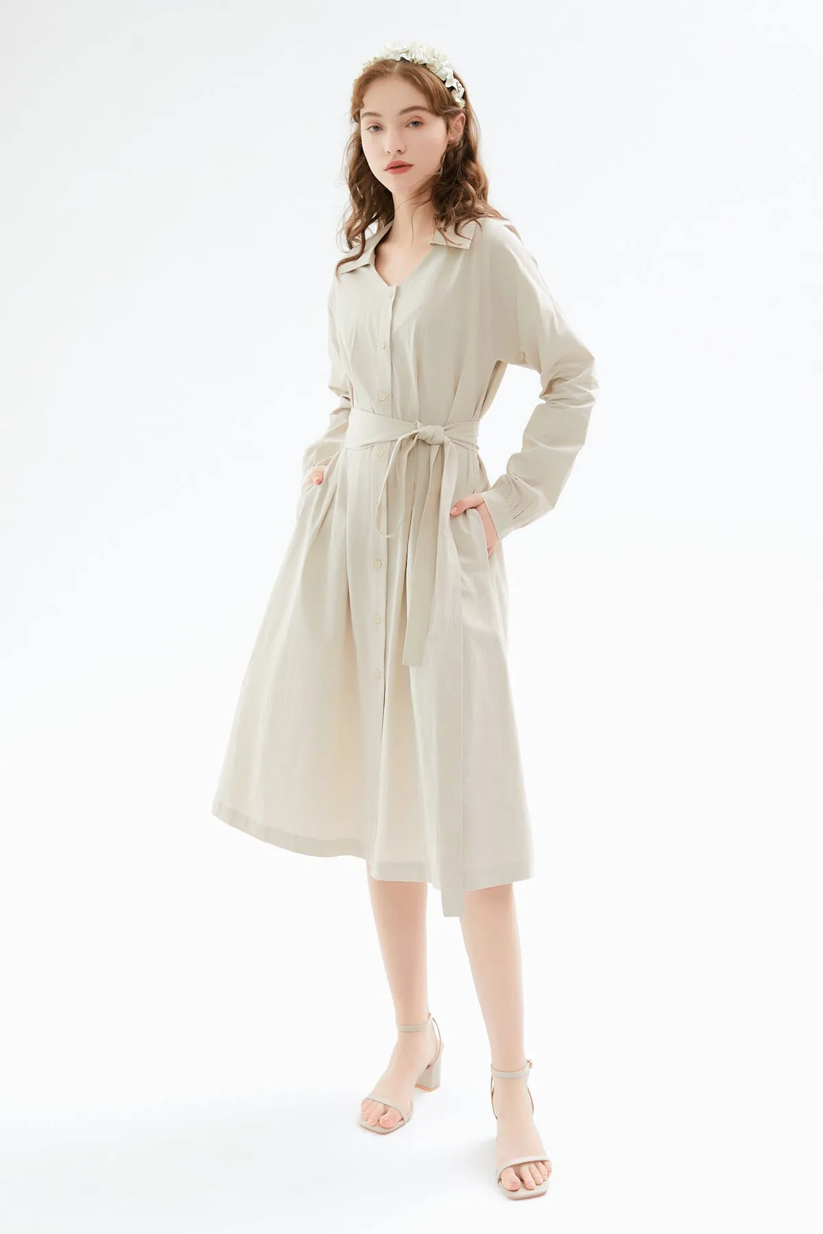 Evalina Tie Belt Midi Dress