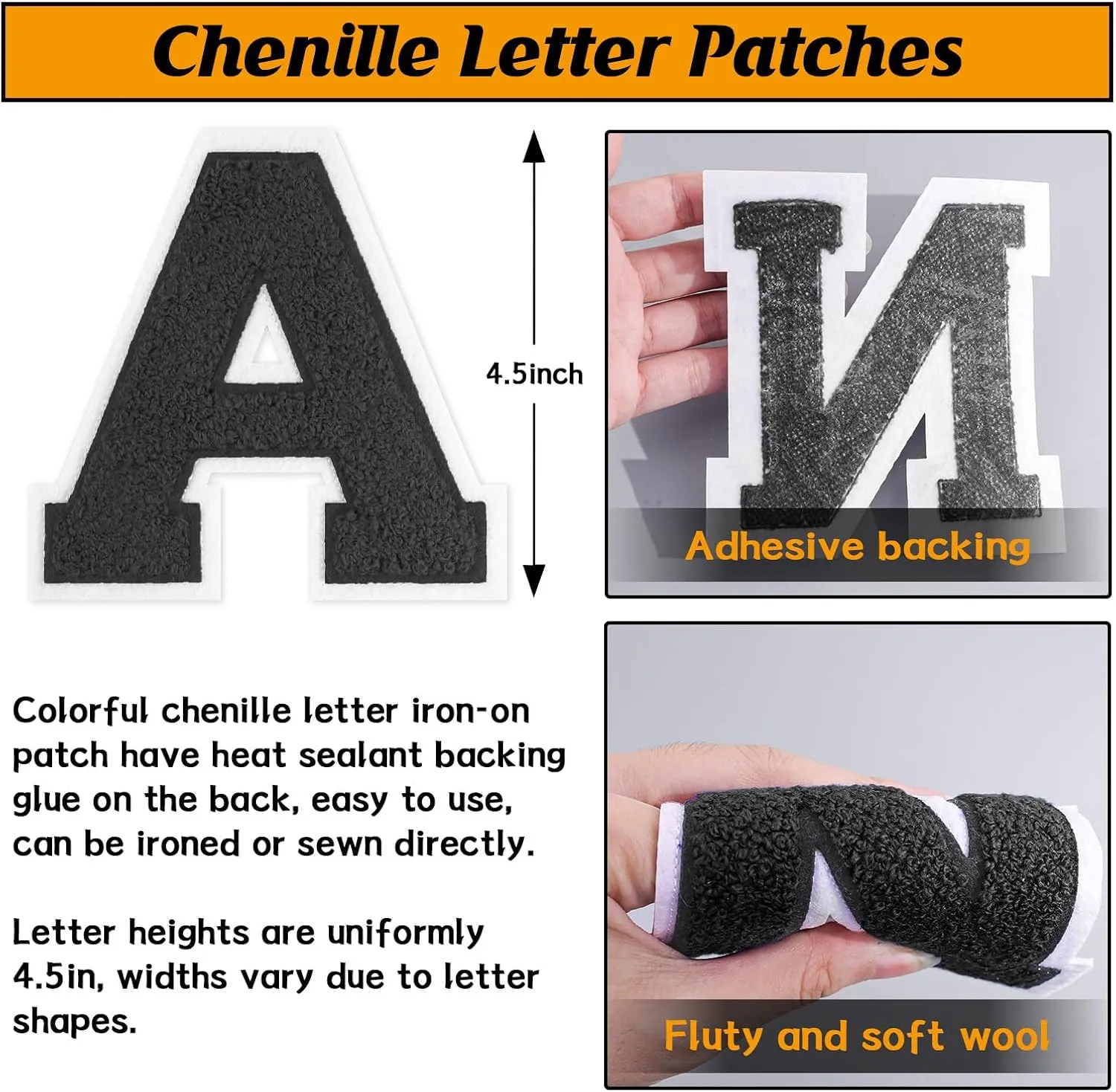 FANCIBAND 4.5 Inch Letterman Jacket Patches Black Iron On Letters for Clothing Chenille Varsity Letter Patches Patch for Clothes Jacket Hoodie Varsity X