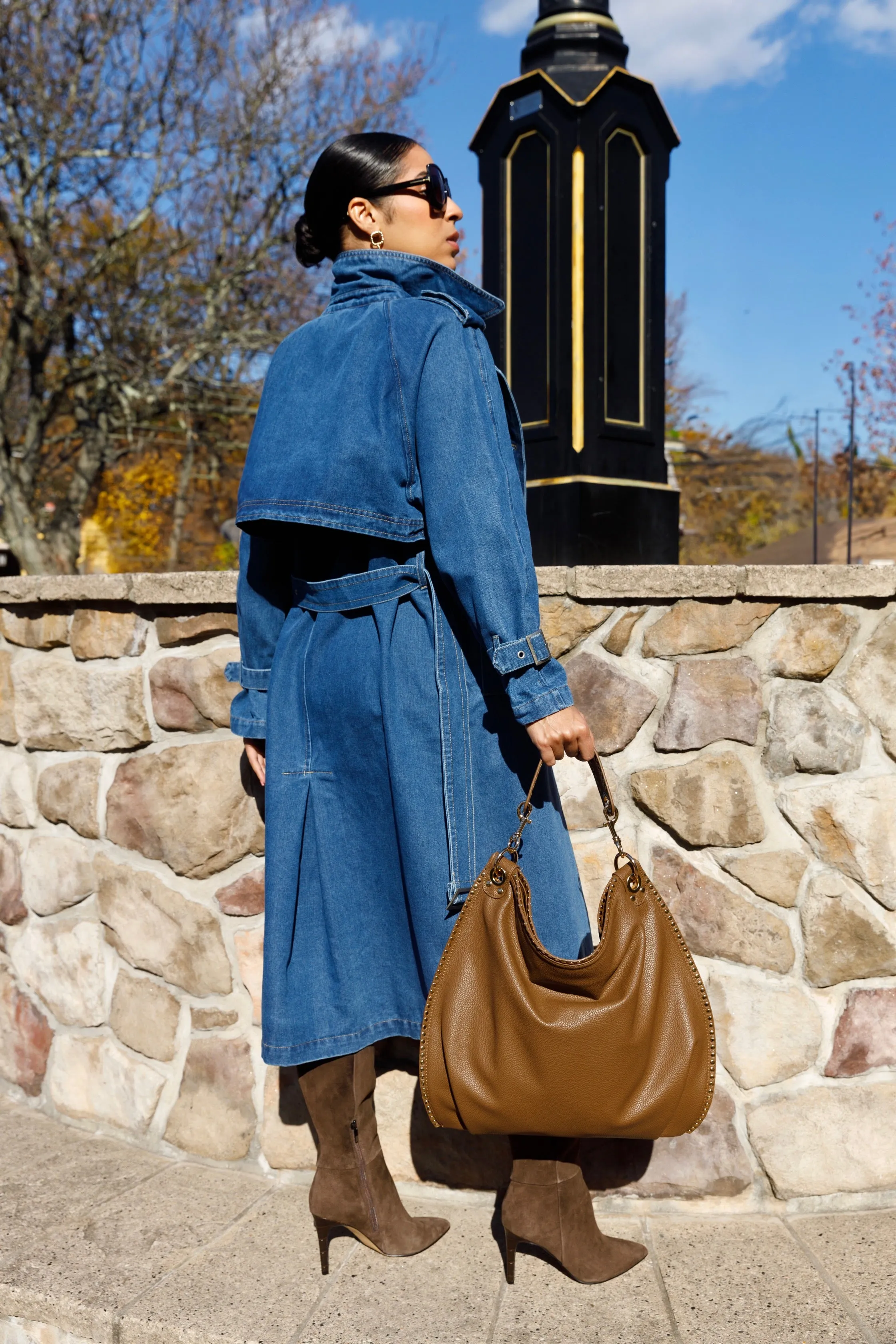 Fashionable Statement Double Breasted Denim Trench Coat