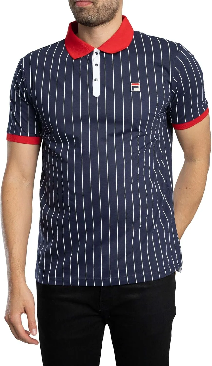 Fila Mens Vintage White or Cream Tapioca BB1 Stripe Tennis Polo Shirt