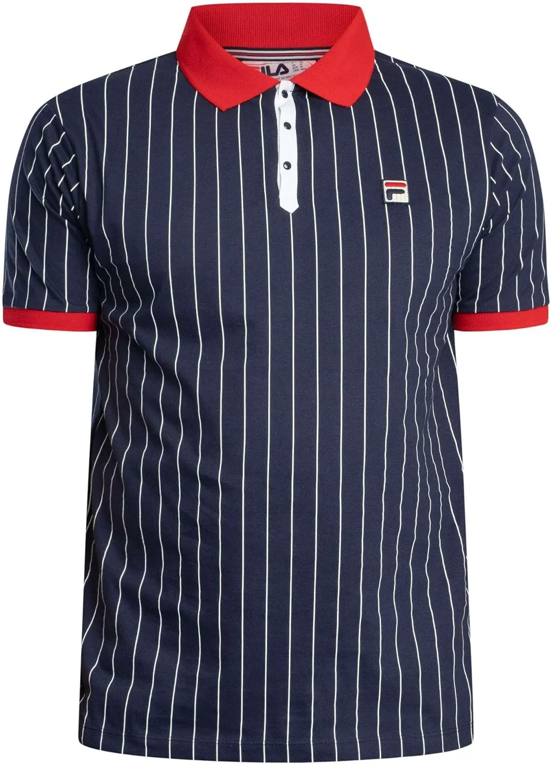 Fila Mens Vintage White or Cream Tapioca BB1 Stripe Tennis Polo Shirt