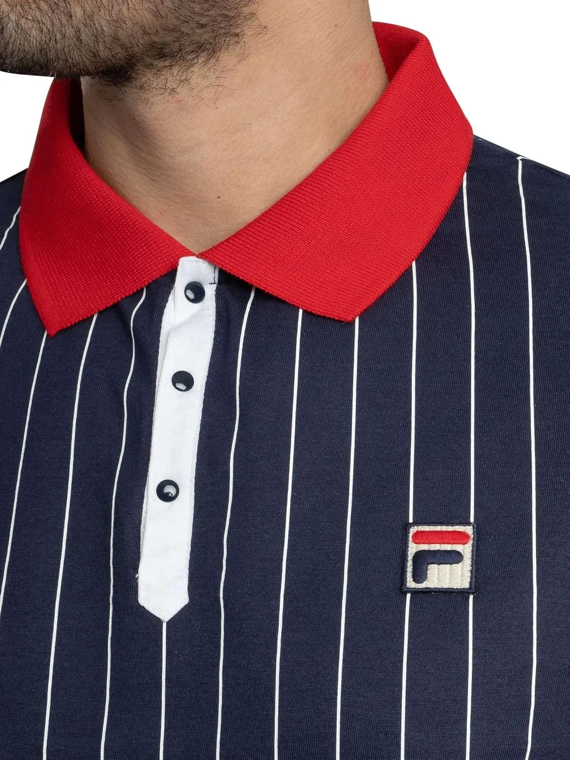 Fila Mens Vintage White or Cream Tapioca BB1 Stripe Tennis Polo Shirt