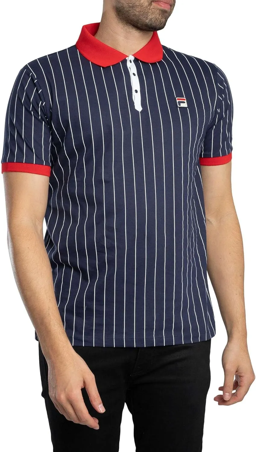 Fila Mens Vintage White or Cream Tapioca BB1 Stripe Tennis Polo Shirt