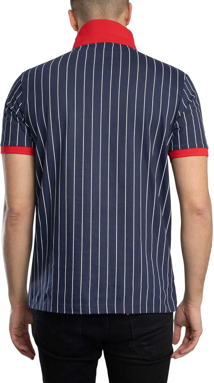 Fila Mens Vintage White or Cream Tapioca BB1 Stripe Tennis Polo Shirt