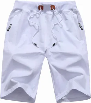 FoxQ Mens Casual Drawstring Shorts with Zipper Pockets Elastic Waist
