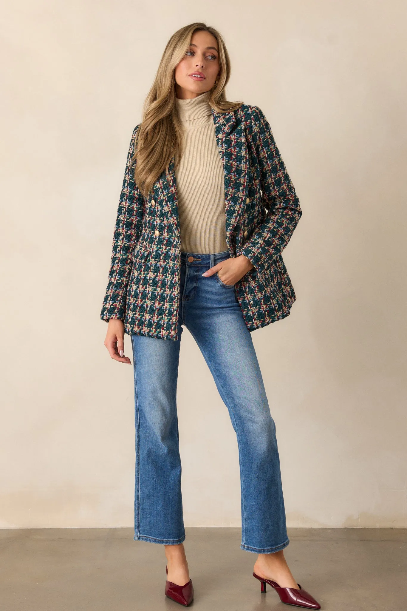 Get It Done Green Multi Tweed Coat