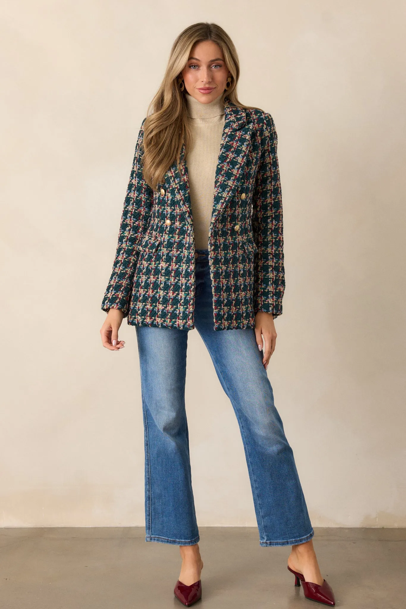 Get It Done Green Multi Tweed Coat